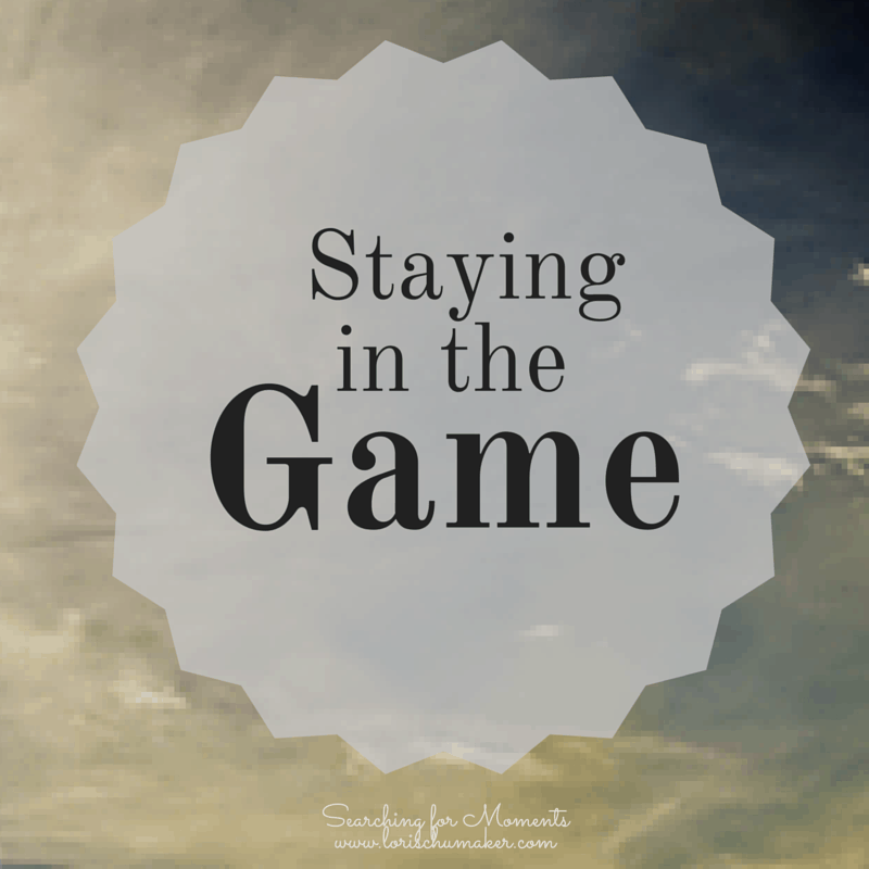 Fear can take us out of the game. It presses in and urges us to run for cover. To hide. But friends, there is hope to rise above it. -Lori Schumaker - Searching for Moments