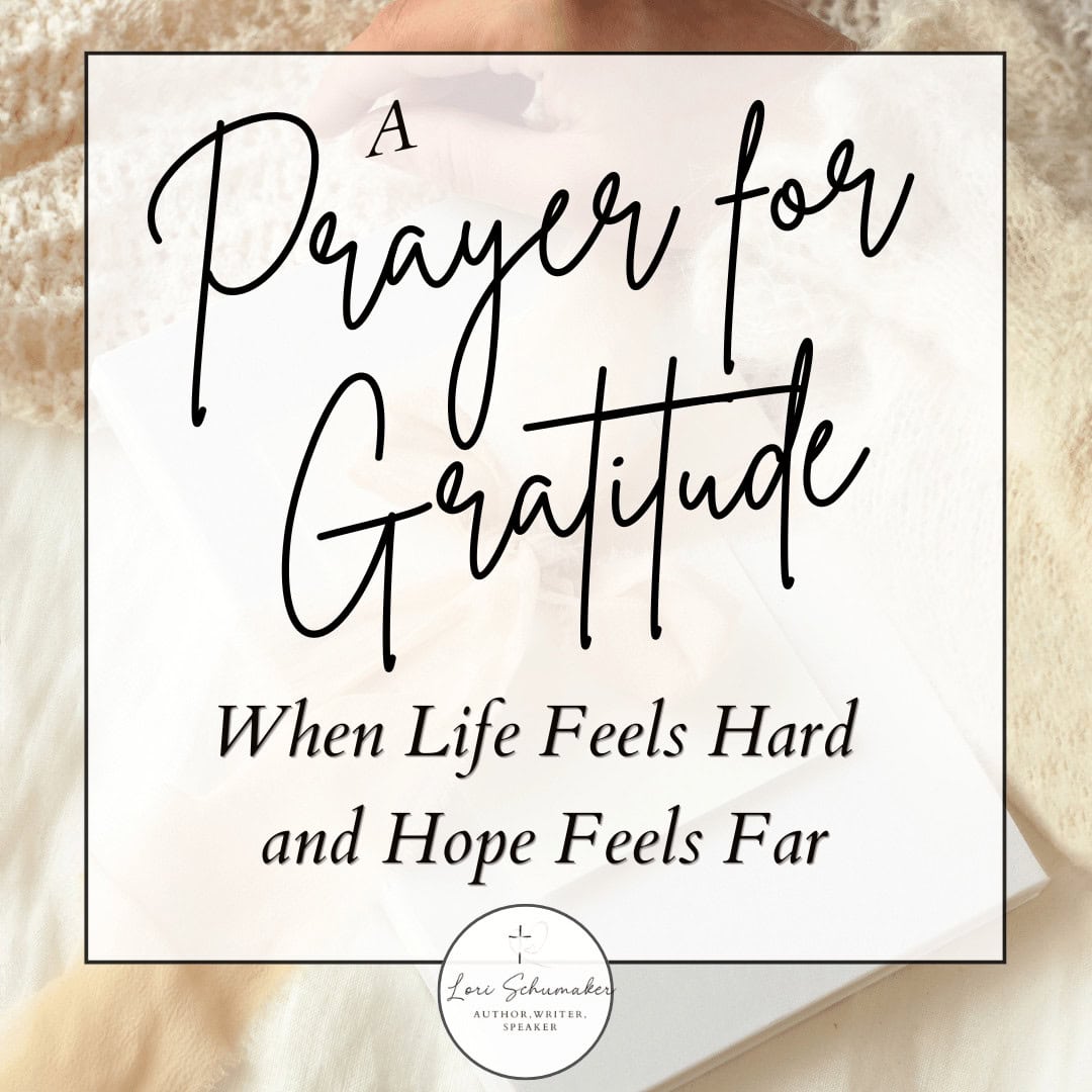 When life is hard and hope feels far, gratitude can still be your anchor. This prayer for gratitude will meet you right where you are, with Bible verses and practical steps for finding God in your hardest seasons. | Lori Schumaker, Unveiling Hope
