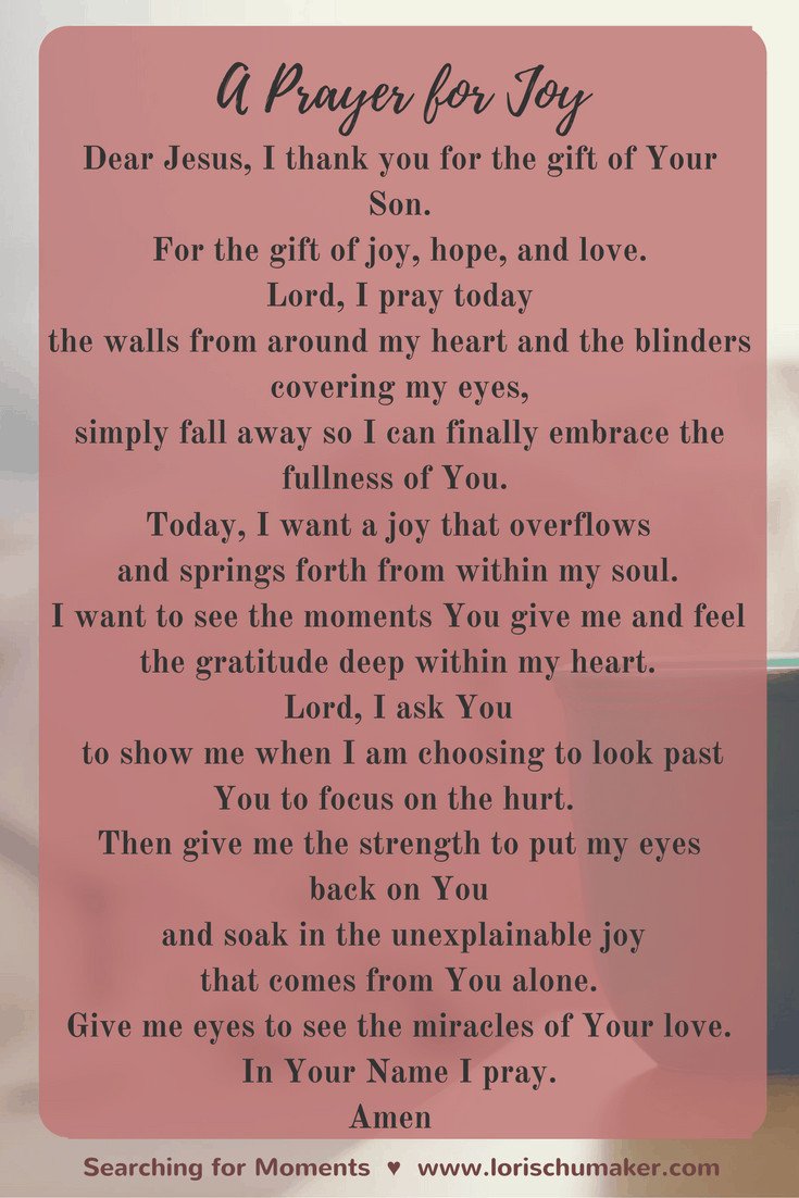 Three little letters for a great big unexplainable word. More than the everyday moments, yet found in the everyday moments. But only because of the gift God gave us of His Son. Here is A Prayer for Joy as a part of the Holding onto Joy Series - Lori Schumaker